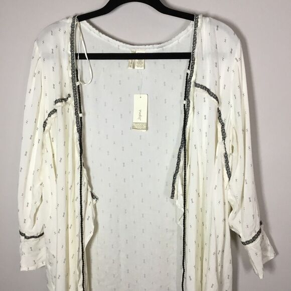NWT open front duster asymmetrical hem long sleeve slightly sheer boho hippie L - Picture 2 of 8